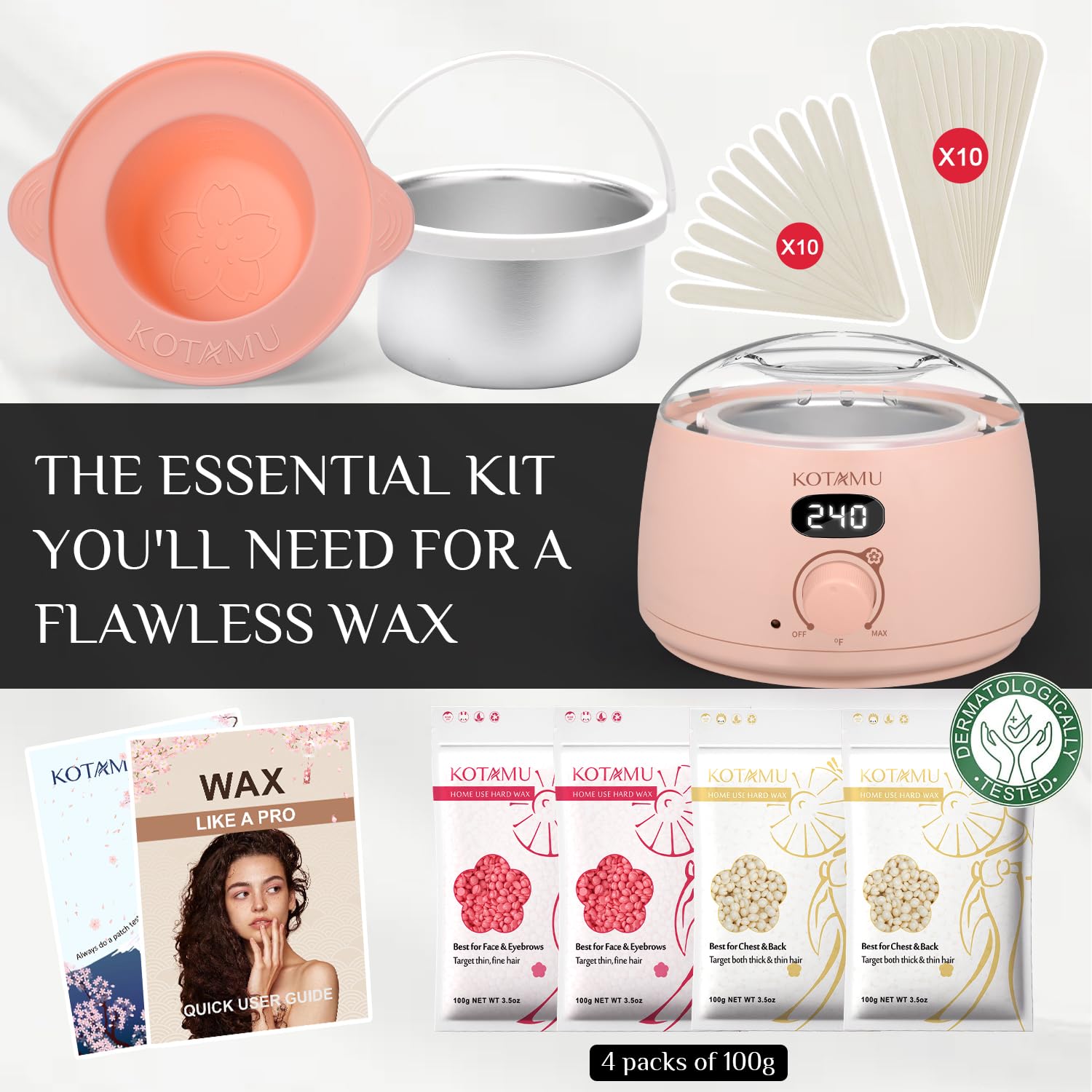 KOTAMU bikini waxing close-up demonstrates comfortable hard wax adhesion.