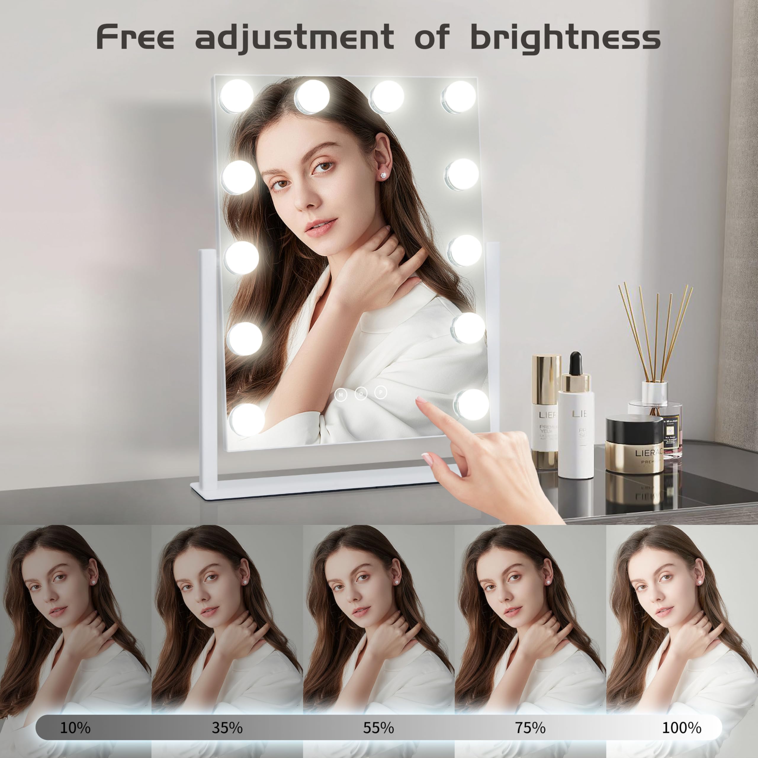 Kotdning vanity mirror rotated 360 degrees for flexible viewing angles during routines.