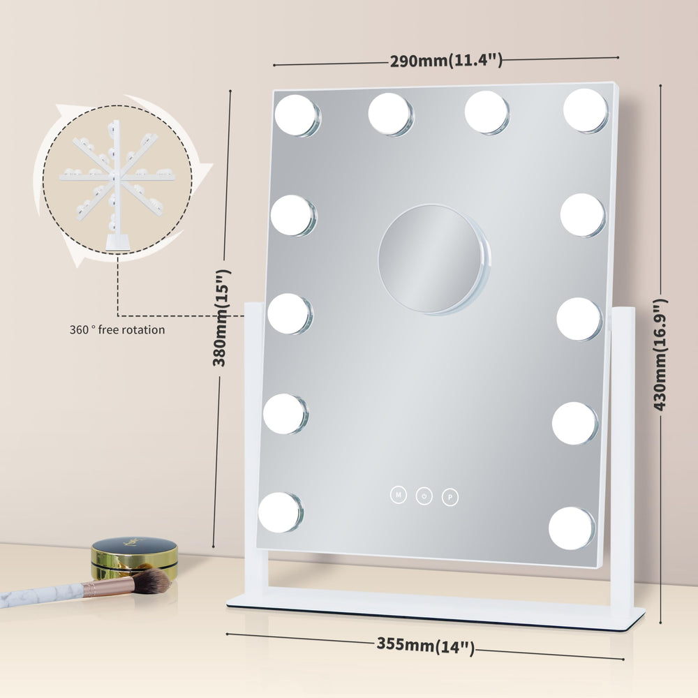 Kotdning vanity mirror features detachable 10x magnification for precise makeup tasks.