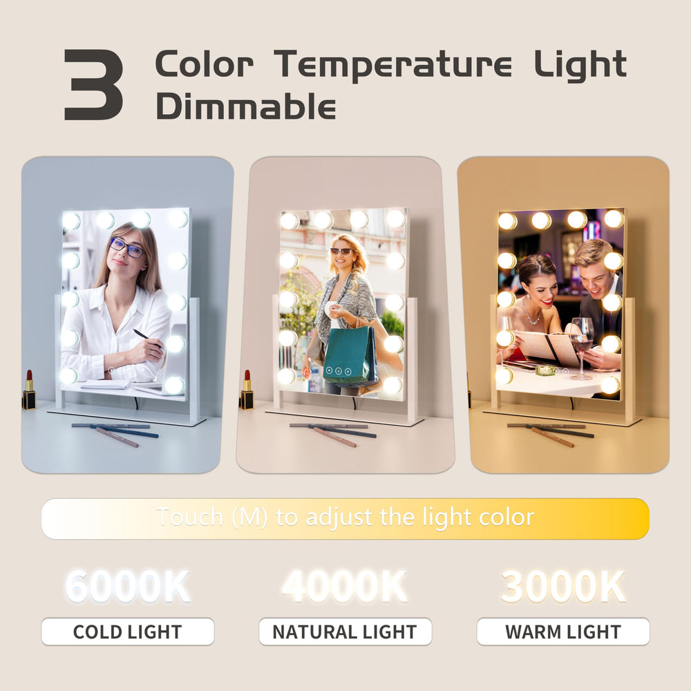 Kotdning vanity mirror uses touch-sensitive controls for quick lighting adjustments.