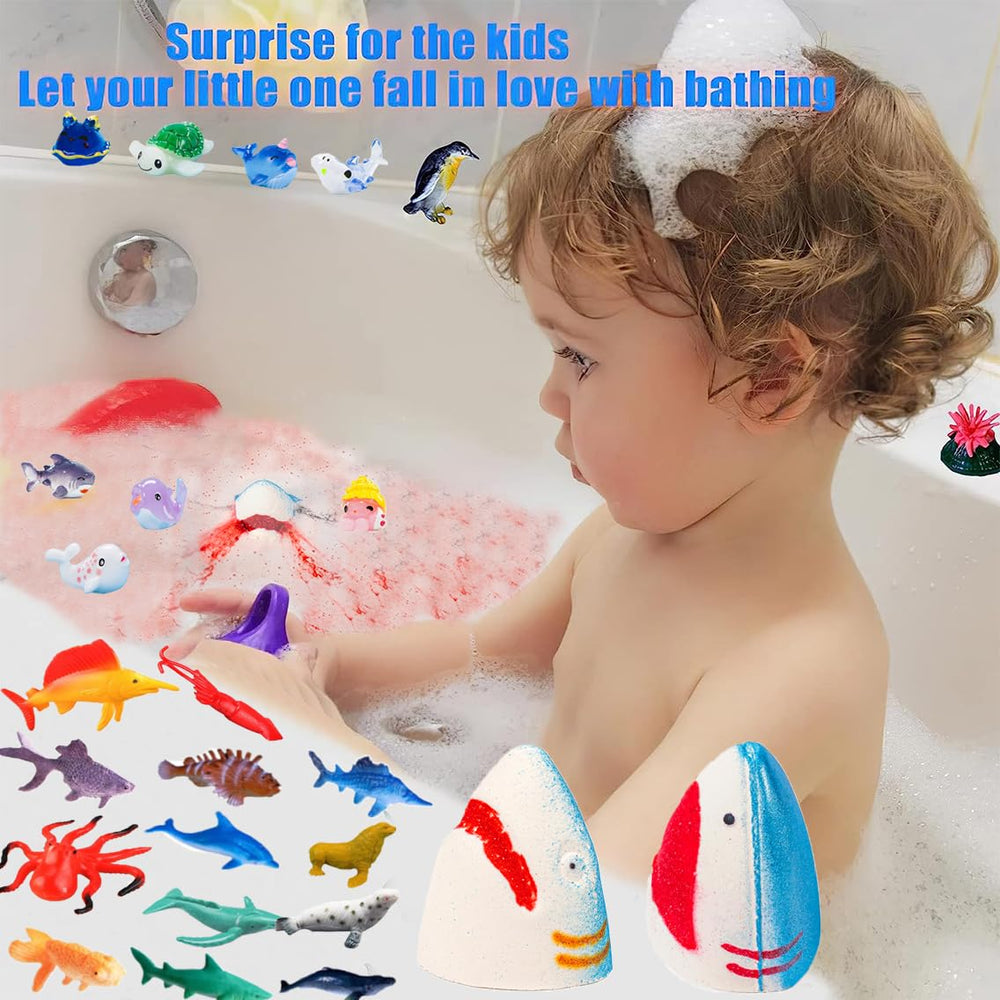 Kottke Shark bath bombs highlight organic ingredients for gentle skin care.