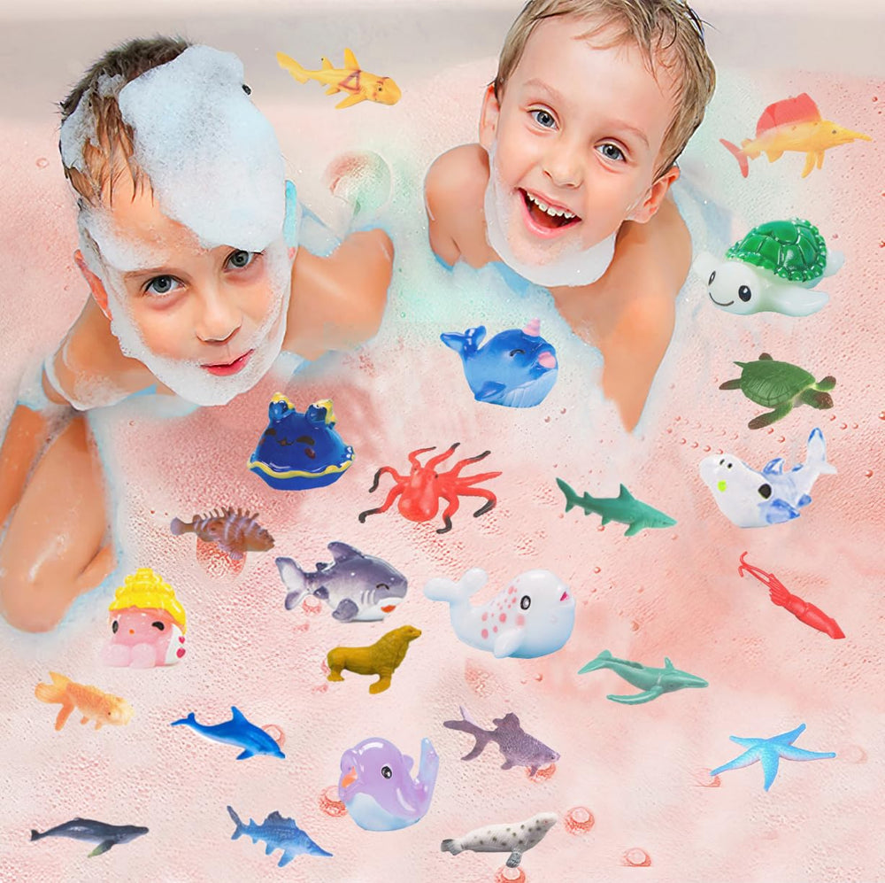 Kottke Shark bath bombs reveal surprise inside as colors swirl in tub.