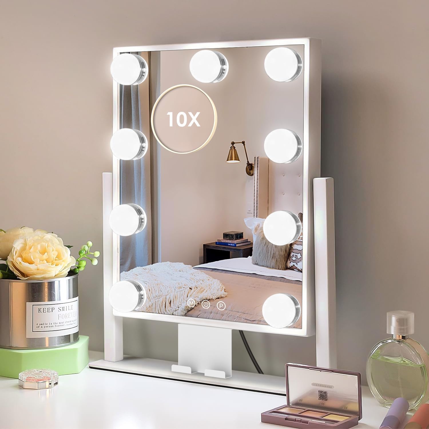 Kottova makeup mirror with lights 14x12 provides precise makeup framing.