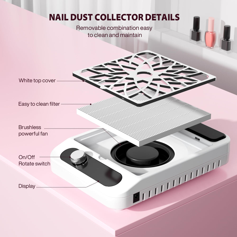 KouzItop Nail Dust Collector 3-speed control allows adjustable suction during procedures.