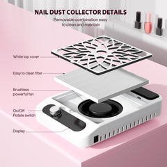 KouzItop Nail Dust Collector 3-speed control allows adjustable suction during procedures.