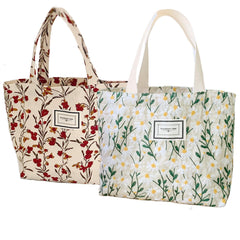 Kovewon daisy-embroidered tote canvas-corduroy for daily carry