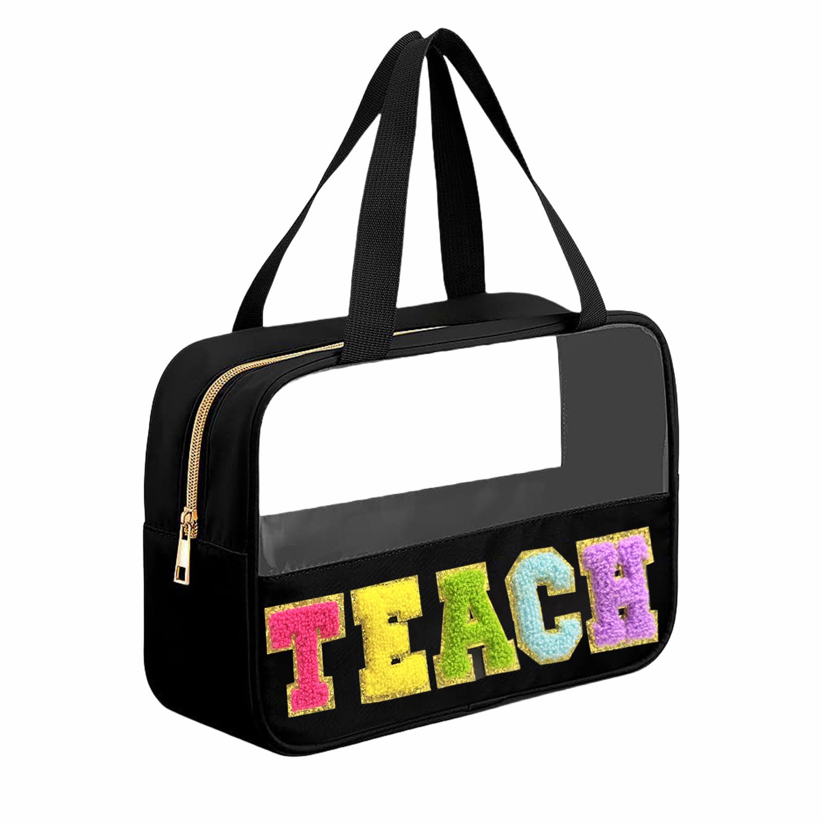 Kovewon teacher tote with chenille letters for stylish classroom storage