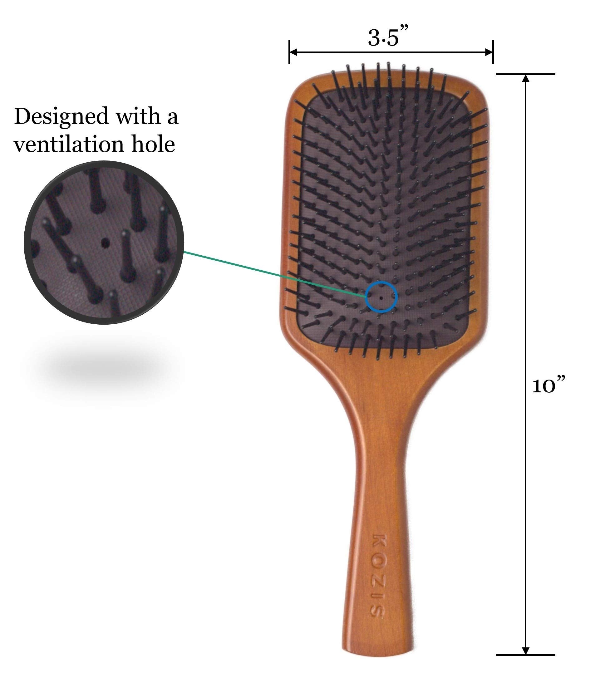 KOZIS paddle brush with silver ion padding stays clean during use