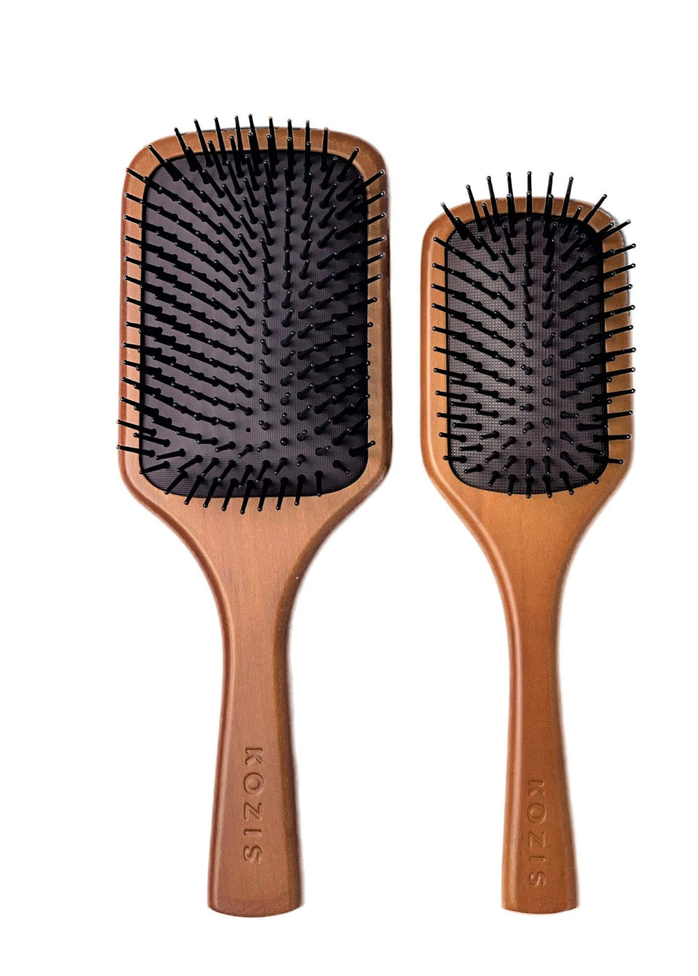 KOZIS wooden paddle brush anti-static bristles reduce frizz during styling