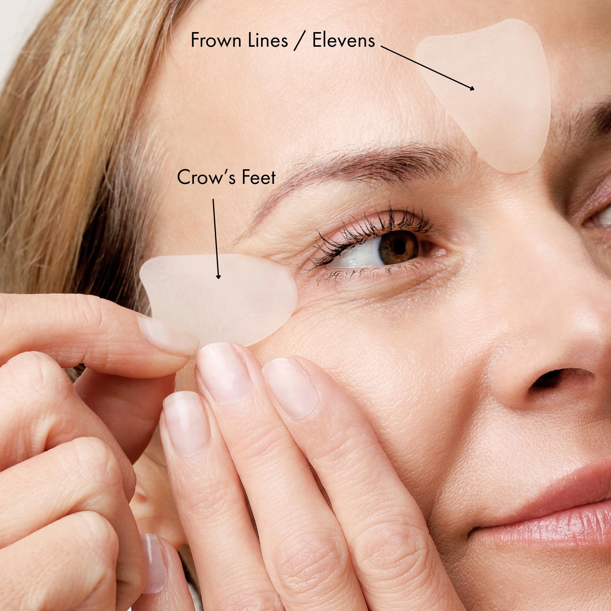 KPLUS wrinkle patches forehead patches close-up demonstrate gentle support for smoother-looking forehead lines.