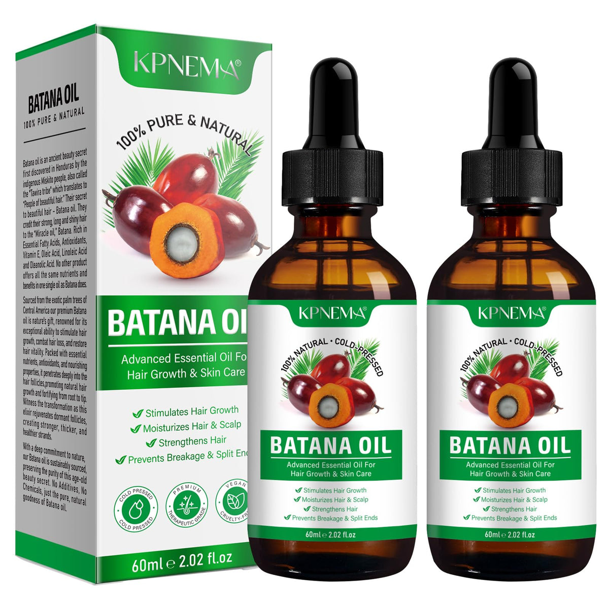 KPNEMA Batana Oil hair growth bottle pour improves root nourishment and fuller strands.
