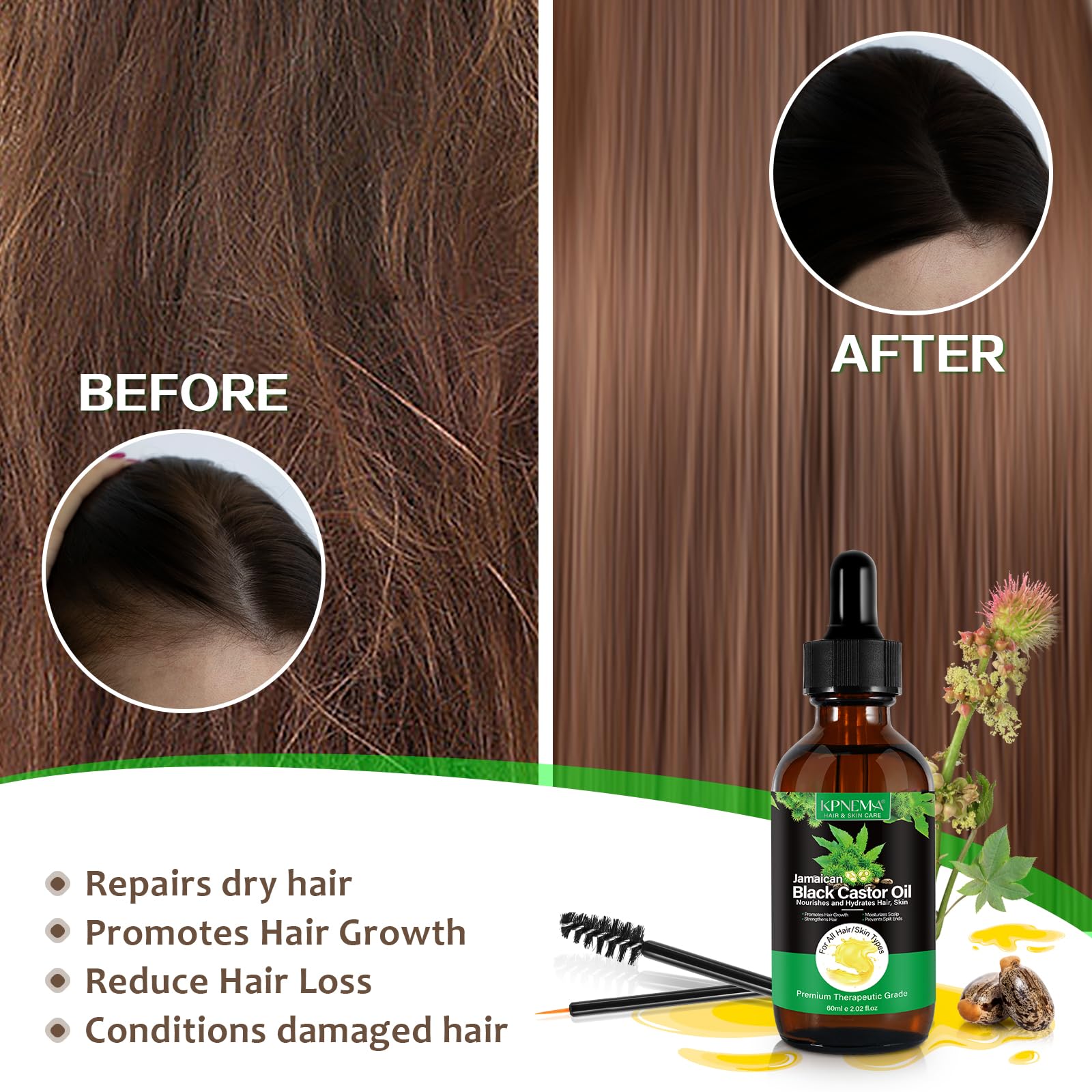 KPNEMA Jamaican Black Castor Oil bottle being poured for easy application