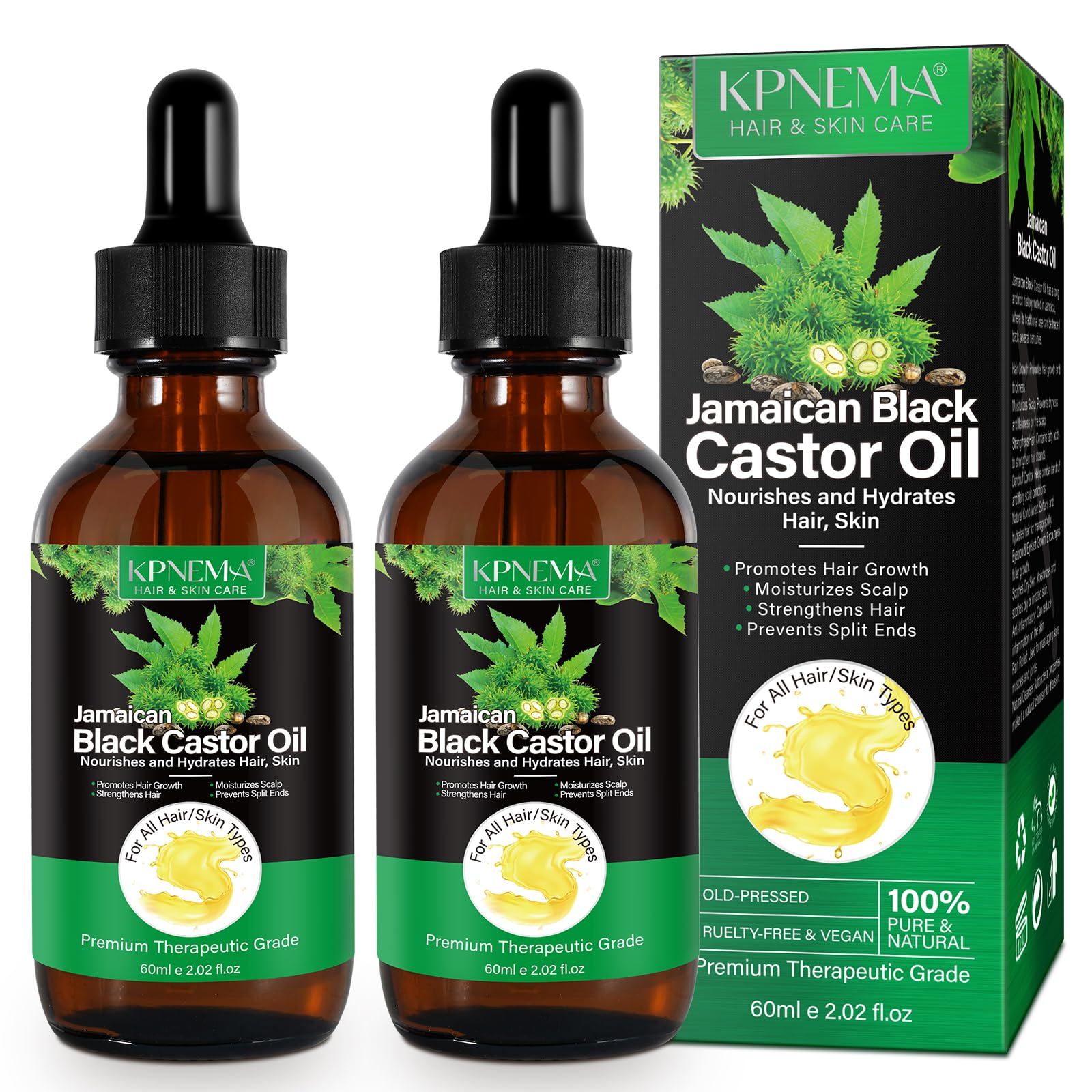 KPNEMA Jamaican Black Castor Oil bottle front signaling premium hair and skin care