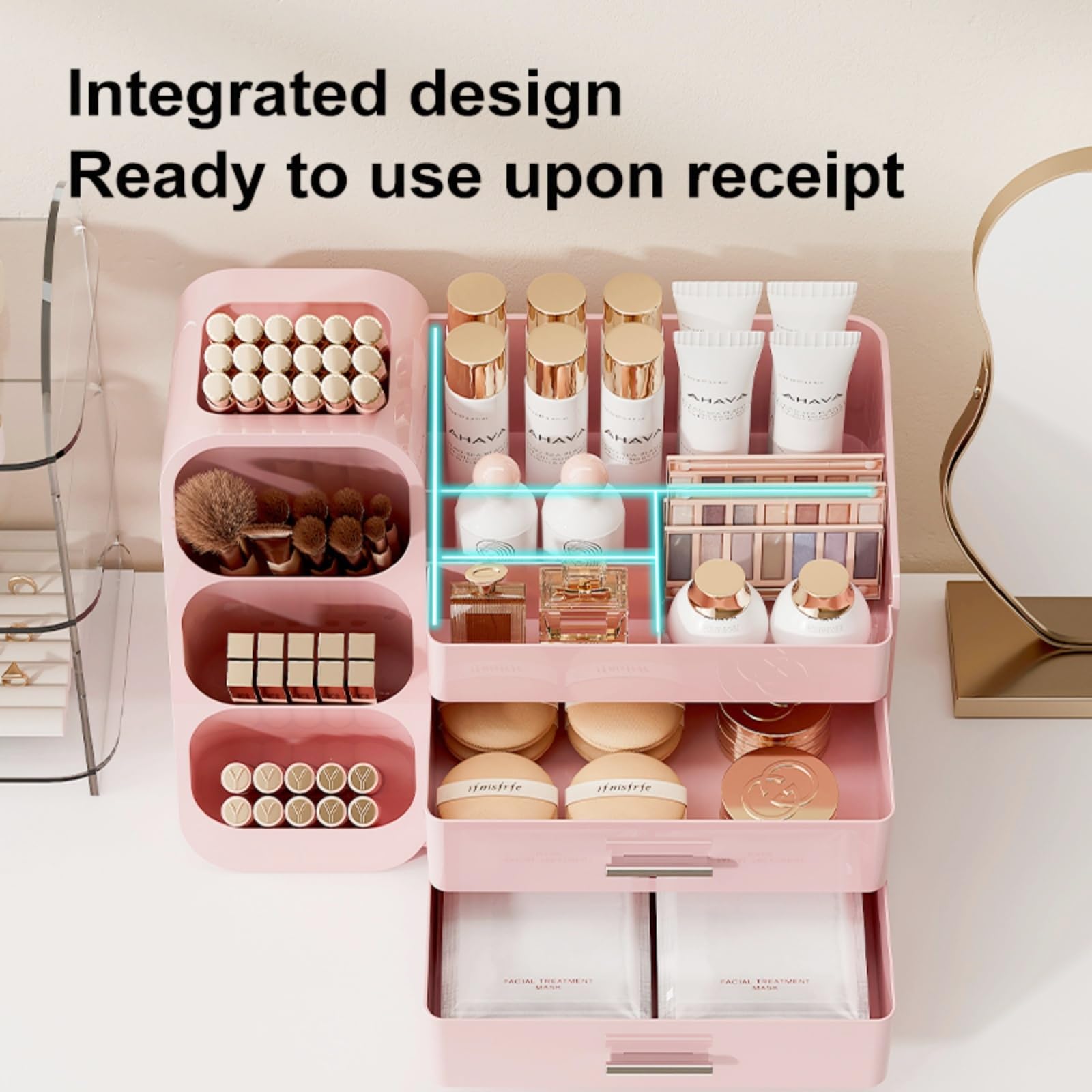 KQJS makeup organizer clear-drawer-detail offers quick visibility of products