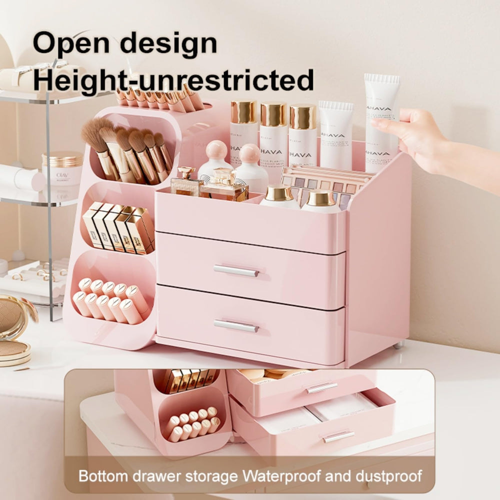 KQJS makeup organizer eight-compartments enables organized brushes, lipsticks, and polishes
