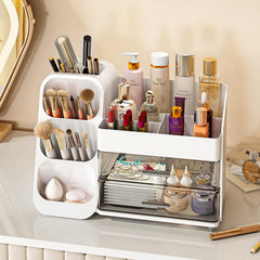 KQJS makeup organizer large capacity compartments keep brushes and palettes organized.