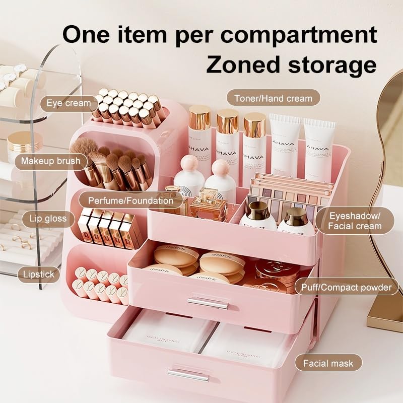 KQJS makeup organizer two-large-drawers emphasizes storing masks and vanity kits