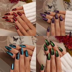 KQueenest dark chrome nails on display with dramatic, eye-catching finish.