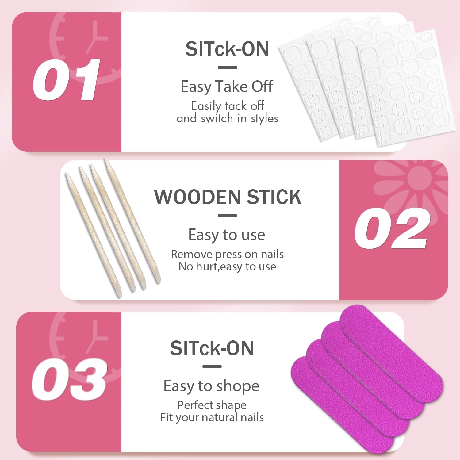 KQueenest mini nail files and wooden stick close-up for precise shaping.
