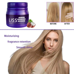 Krajiyya Liss Alisado packaging display with keratin and coconut oil benefits.