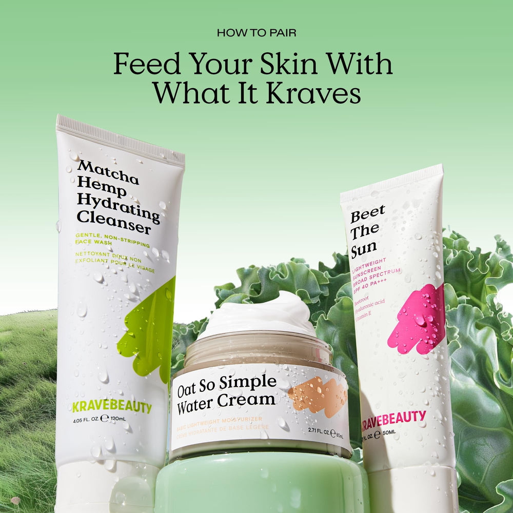 KraveBeauty Beet The Sun routine image suggests pairing with cleanser and moisturizer.