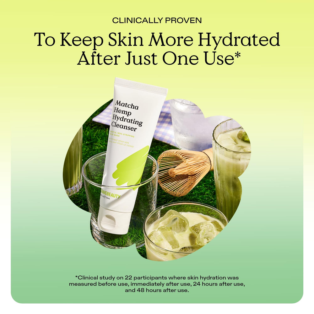 KraveBeauty Matcha Hemp Hydrating Cleanser massaged into damp skin during routine.