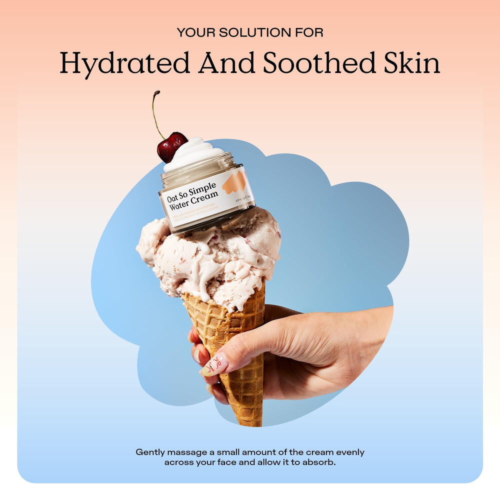 KraveBeauty Oat So Simple Water Cream bottle back hints ingredients and usage notes.