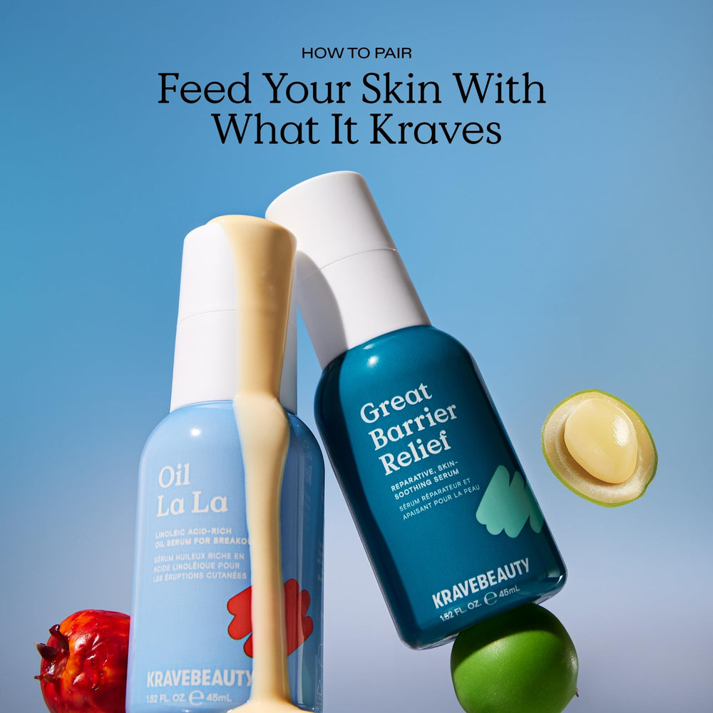 KraveBeauty Oil La La Serum vegan and cruelty-free badge visible on label