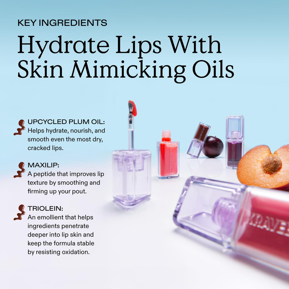 KraveBeauty Plumptuous ingredient label highlighting upcycled plum oil and gentle formula
