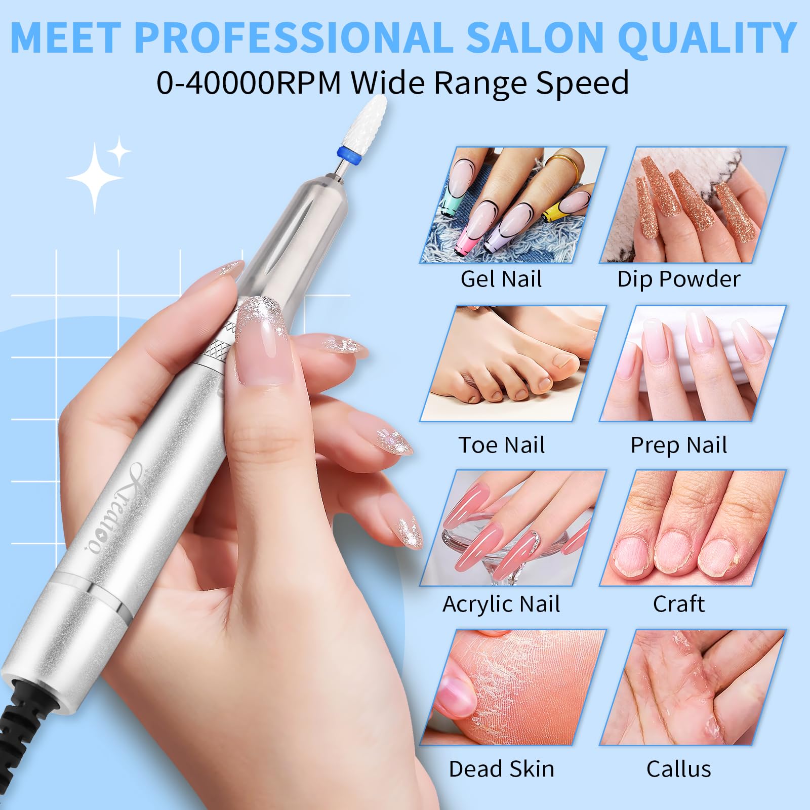 Kredioo nail drill 2-in-1 design for portable and desk use