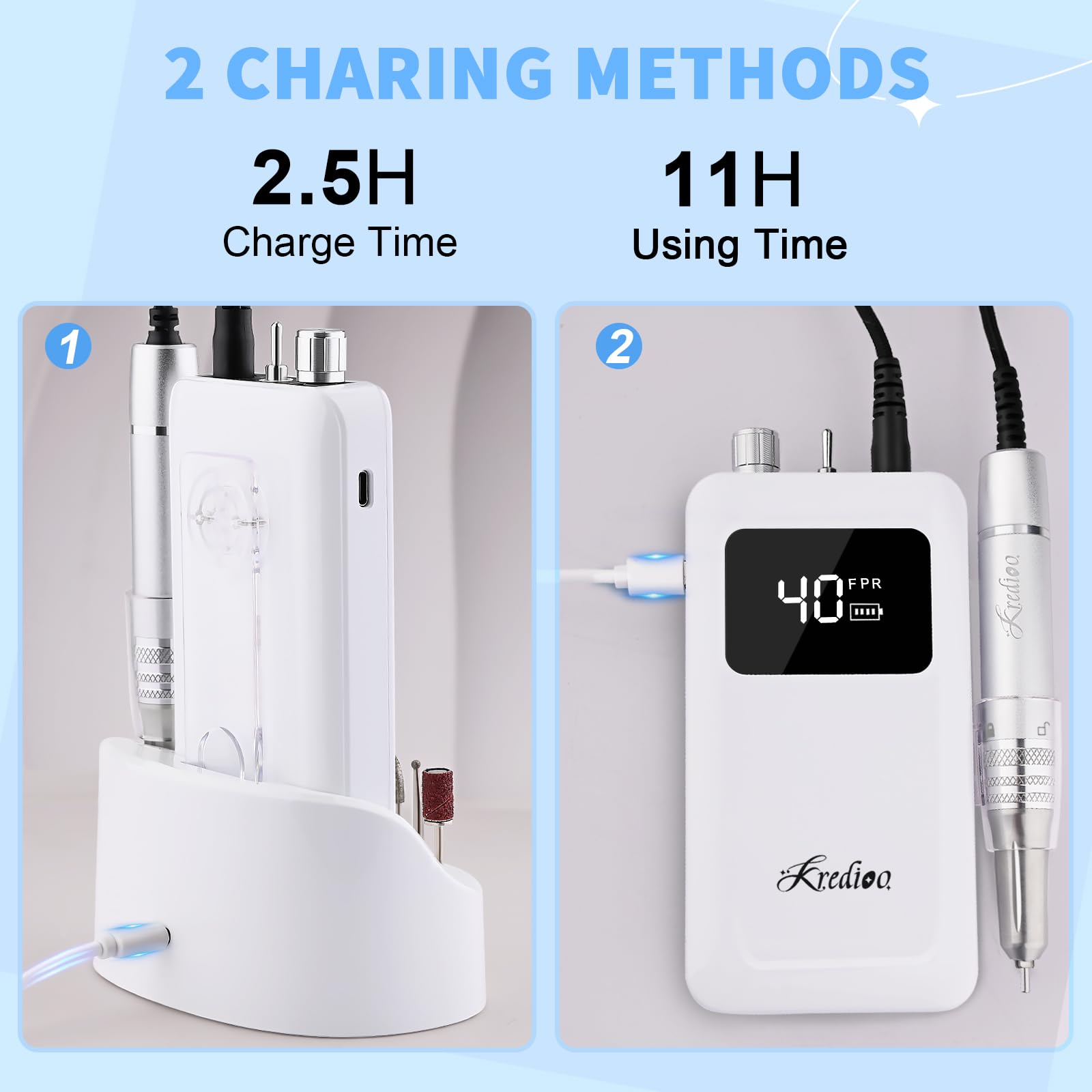 Kredioo nail drill portable on-the-go for mobile manicures
