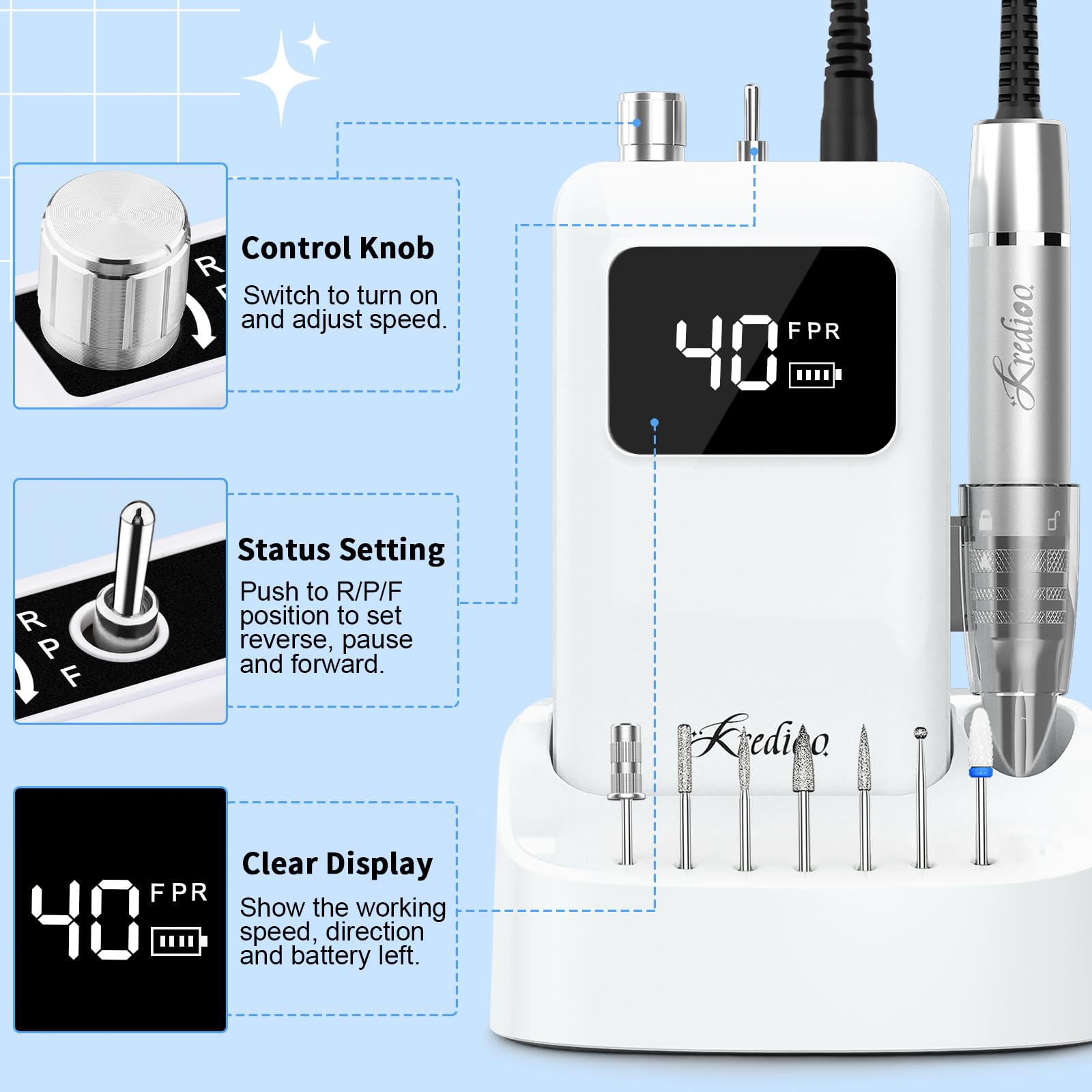 Kredioo nail drill professional salon-use ready for operators