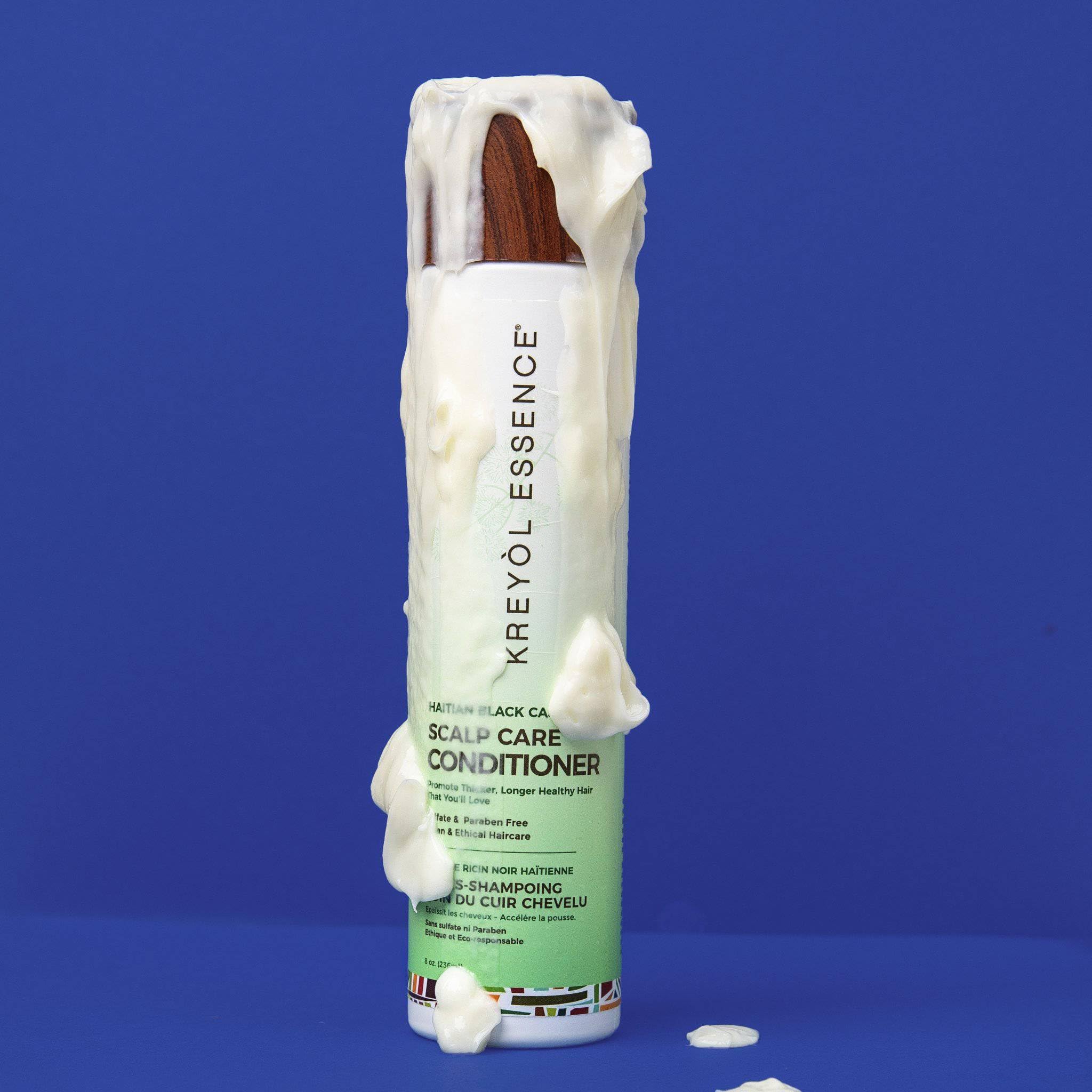 Kreyol Essence Conditioner in-use glow tips hair for smoother, shinier strands.