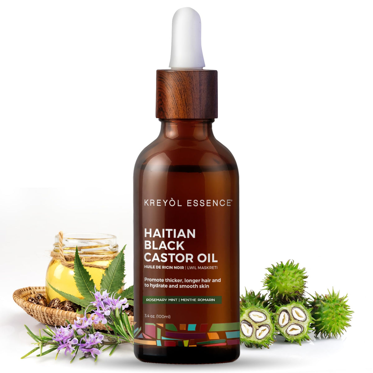 KREYÒL ESSENCE rosemary peppermint oil bottle ready for refreshing scalp care.