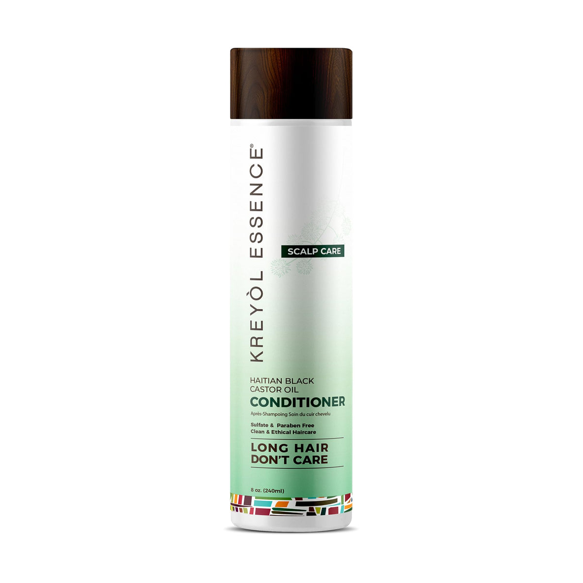 Kreyol Essence Scalp Care Conditioner bottle closeup for hydrated, shiny hair.