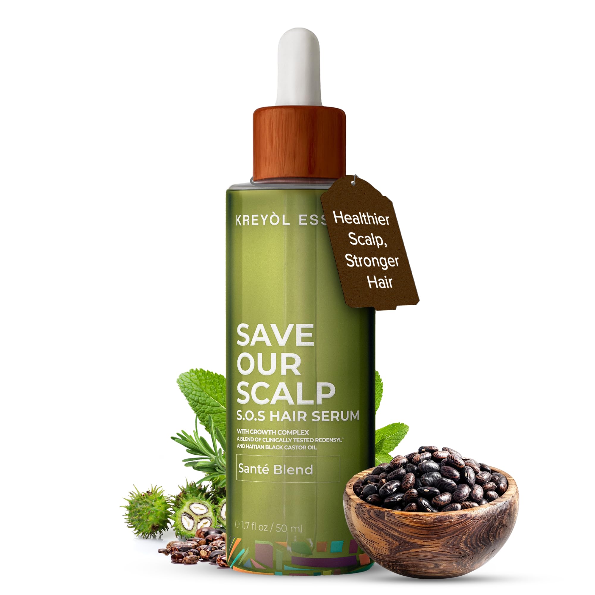 KREYÒL ESSENCE SOS Serum bottle promotes fuller-looking hair for daily use