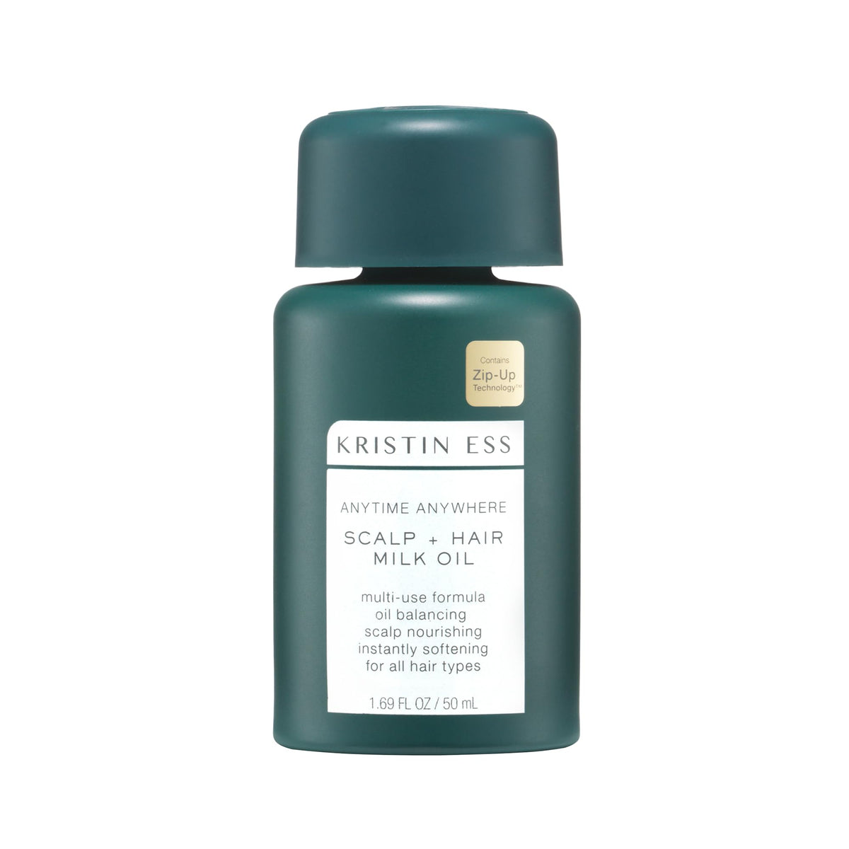 Kristin Ess Anytime Anywhere Milk Oil bottle ready for use, hydrating damaged hair.