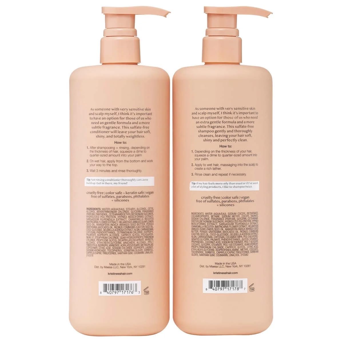 Kristin Ess Extra Gentle conditioner bottle view supports smooth, manageable hair.
