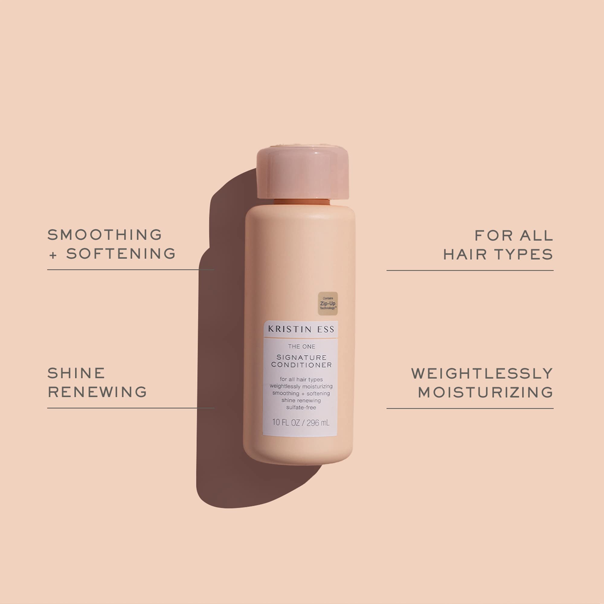 Kristin Ess Hair Signature Conditioner dispense demonstrates moisturizing daily repair for all hair types