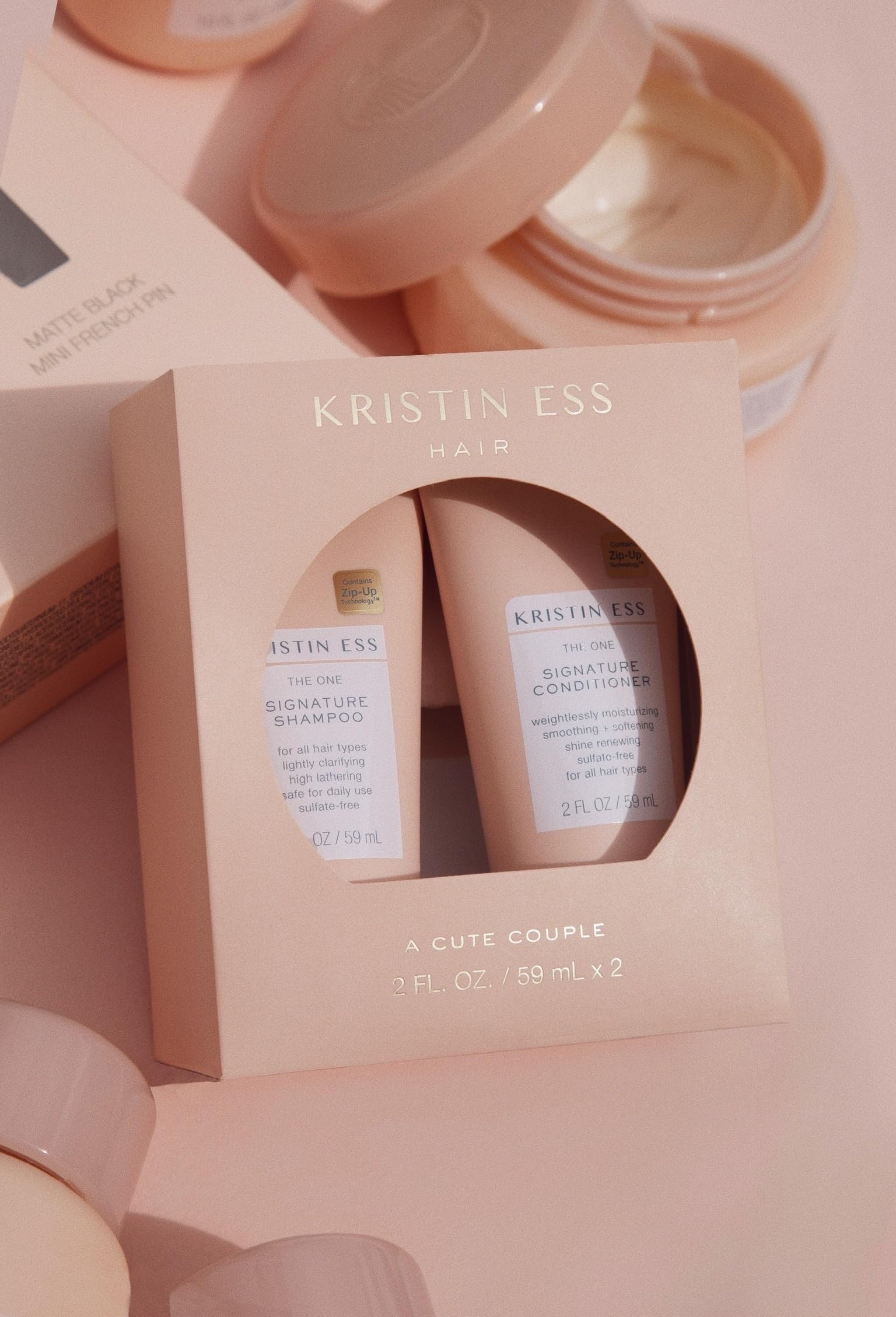 Kristin Ess Signature travel set packaging showcases color-safe, cruelty-free system on the go