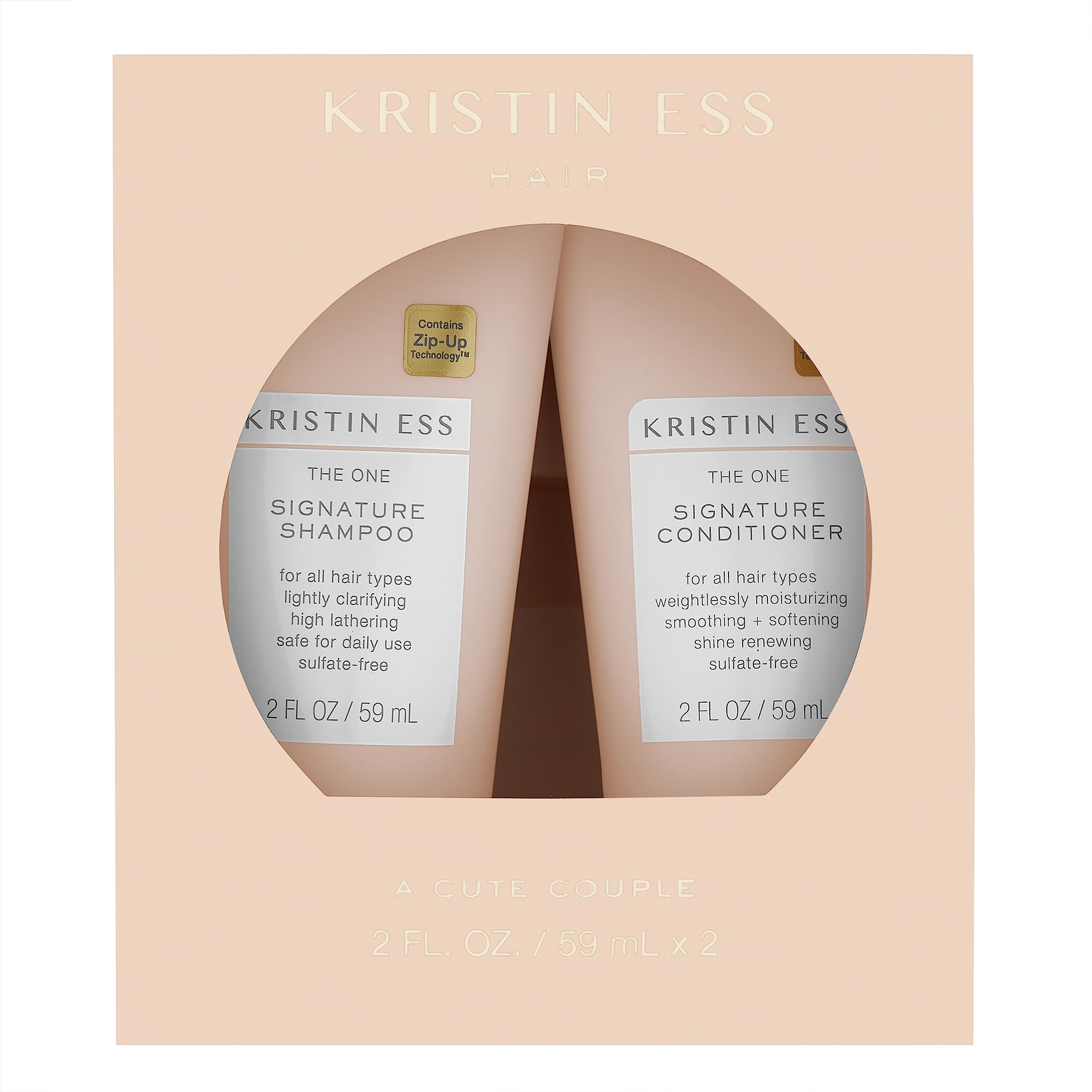 Kristin Ess Signature travel shampoo bottle highlights sulfate-free formula for all hair types