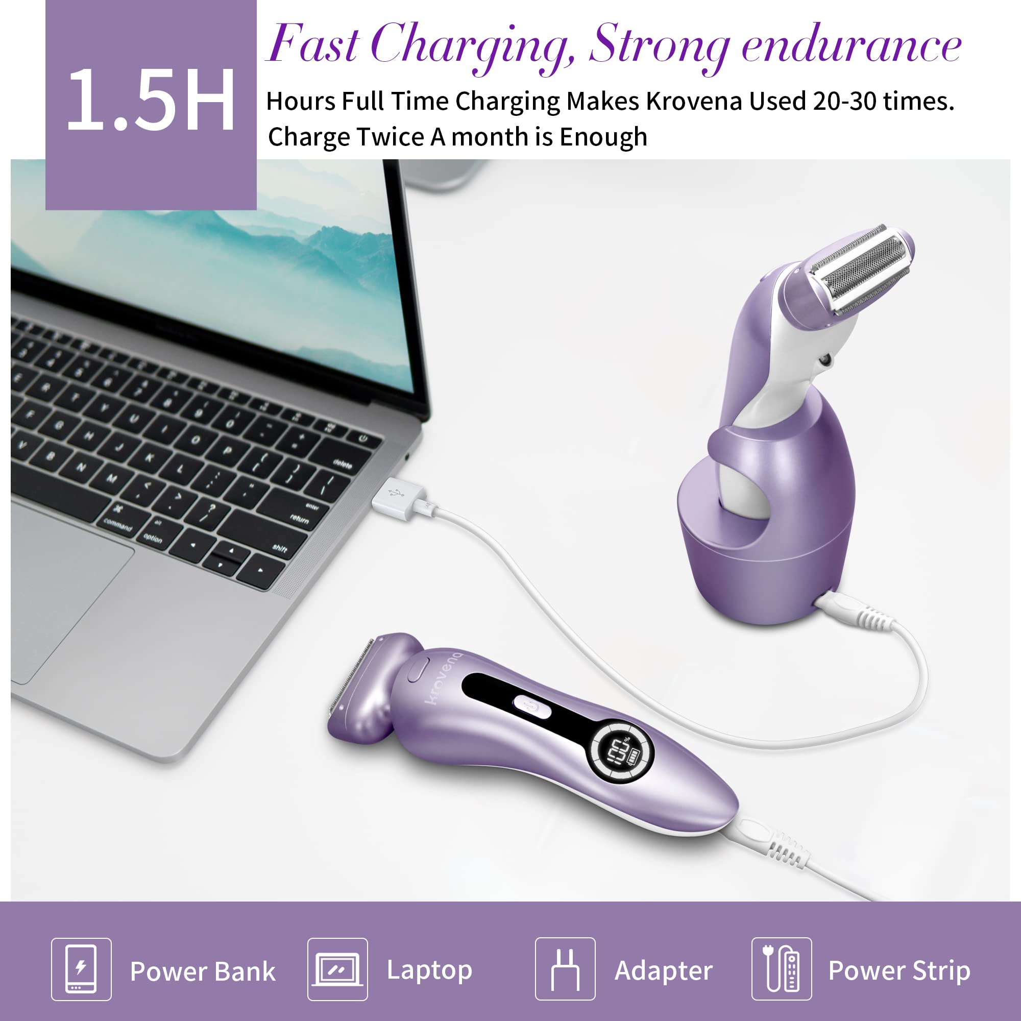 Krovena electric shaver IPX7 waterproof design for safe wet or dry use.