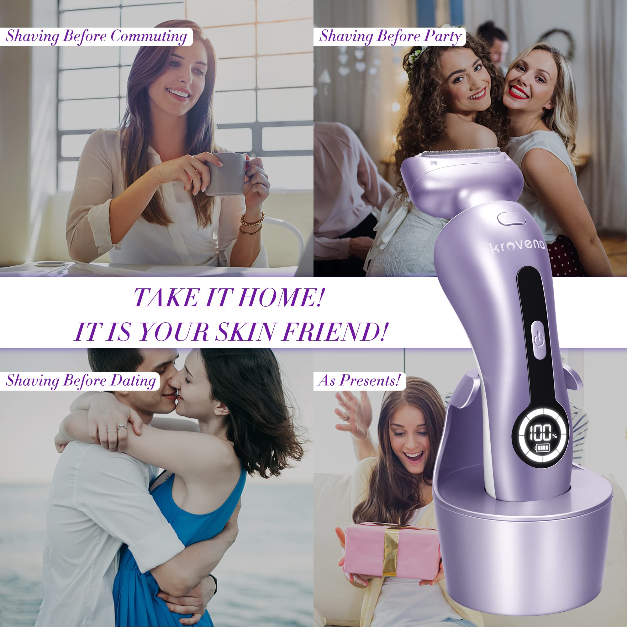 Krovena electric shaver three-in-one blades cover arms, legs, and bikini.