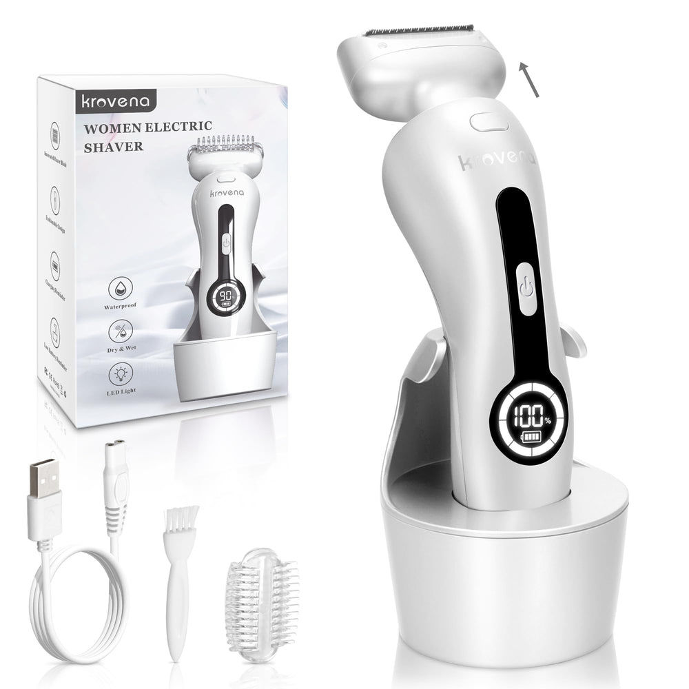 Krovena women's electric razor detachable head for easy cleaning after use.