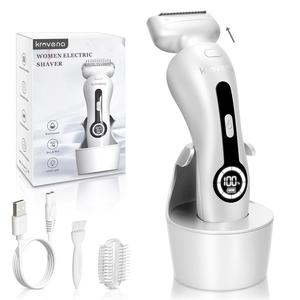 Krovena women's electric razor detachable head for easy cleaning after use.
