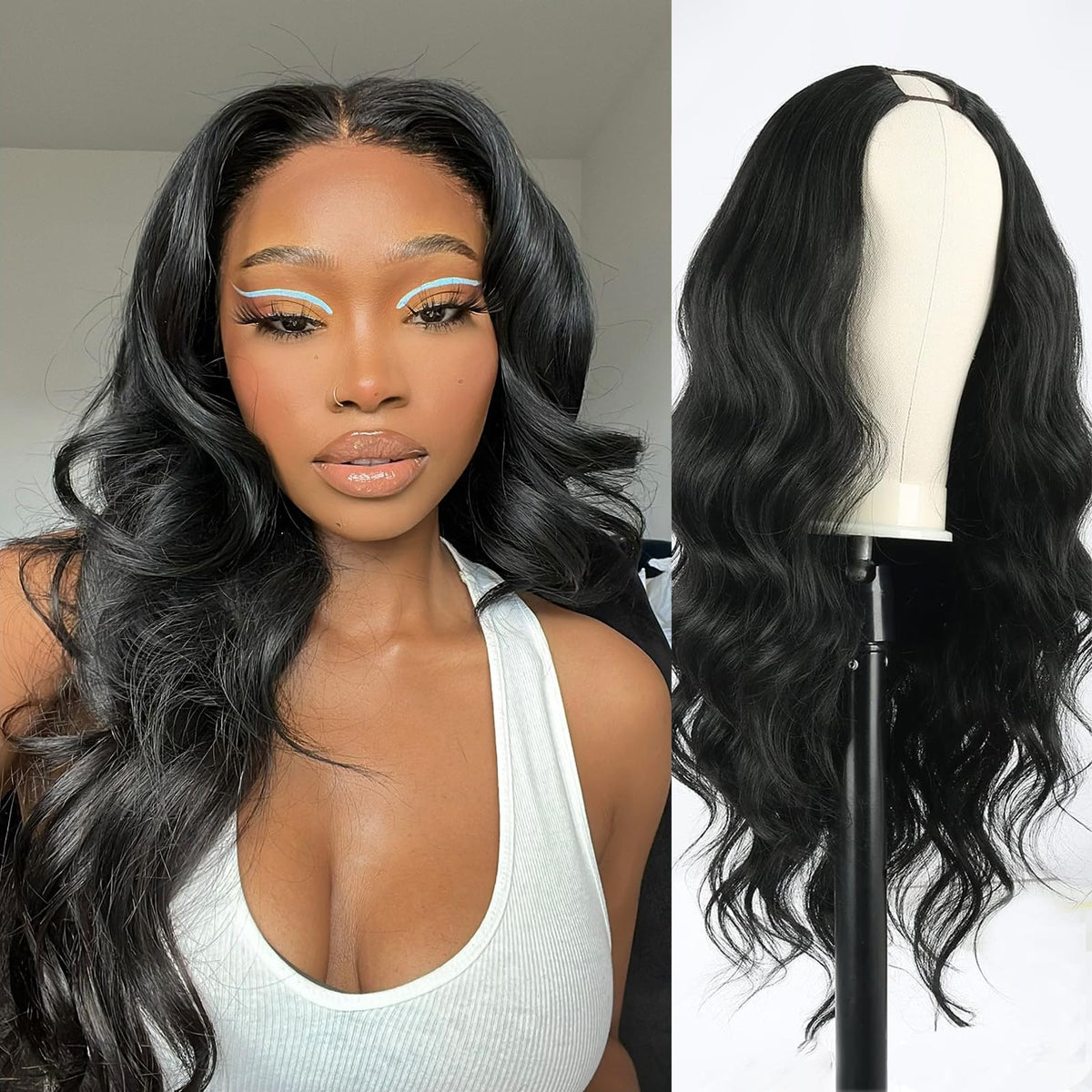 KRSI V Part Wig 24in body wave close-up shows natural texture for daily wear