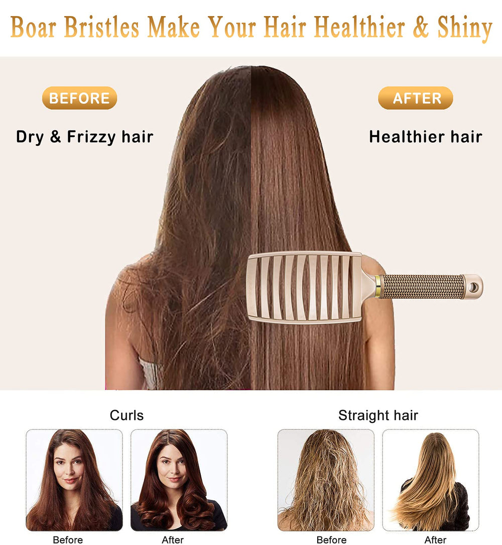 KTKUDY boar-bristle detangler bristles distribute scalp oils for healthier-looking hair.