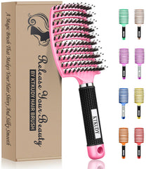 KTKUDY detangler brush front view in pink for smooth, painless detangling