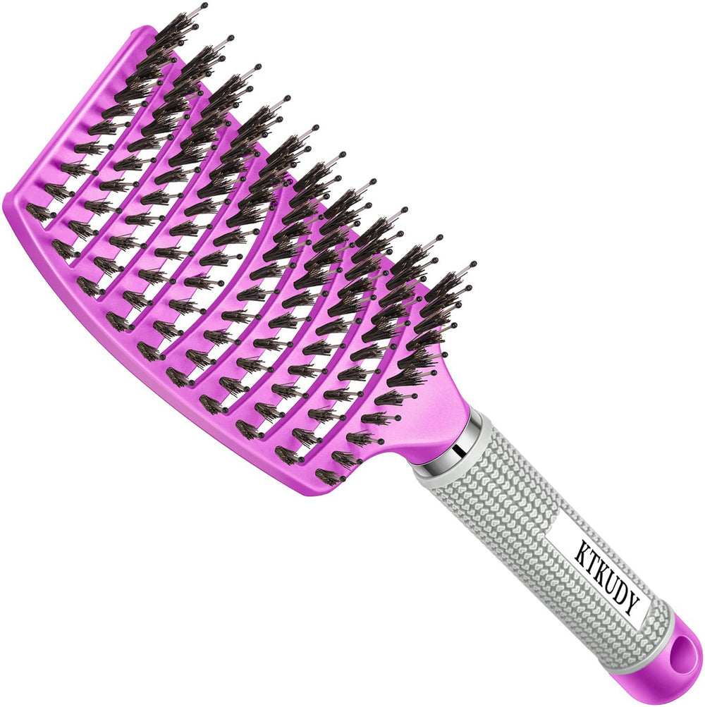 KTKUDY detangler brush purple close-up highlighting gentle bristles for painless detangling.