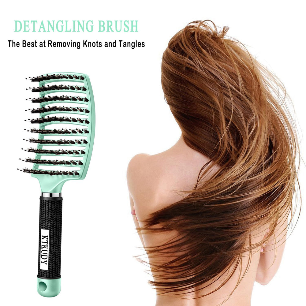 KTKUDY detangling brush boar-bristles-closeup distributes oils for shine.